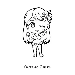 Desenho para colorir de menina chibi de biquíni