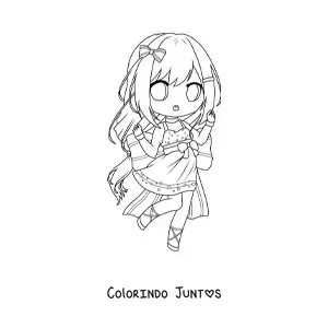 Desenho para colorir de menina chibi com vestido de verão