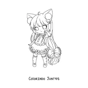 Desenho para colorir de menina chibi com orelhas de neko