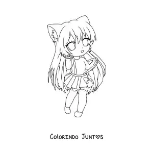 Desenho para colorir de menina chibi com orelhas de neko e uma saia
