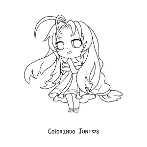 Desenho para colorir de menina chibi com vestido longo