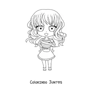 Desenho para colorir de menina chibi cozinhando