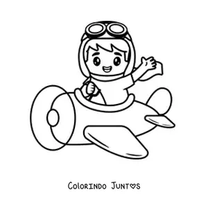 Desenho para colorir de um piloto de avião kawaii voando