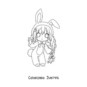 Desenho para colorir de menina chibi com fantasia de coelho da Páscoa