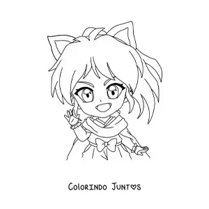 Desenho para colorir de menina chibi com orelhas de gato e olhos grandes