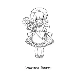 Desenho para colorir de menina chibi com orelhas de rato