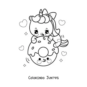 Desenho para colorir de unicórnio kawaii com rosquinha animada