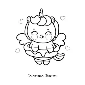 Desenho para colorir de unicórnio kawaii animado com uma rosquinha