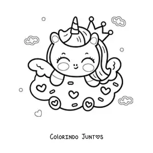 Desenho para colorir de unicórnio kawaii animado com um biscoito