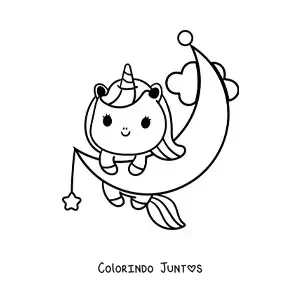 Desenho para colorir de unicórnio kawaii animado na lua