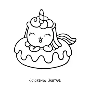 Desenho para colorir de unicórnio fofo animado dentro de uma rosquinha gigante