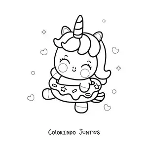 Desenho para colorir de unicórnio fofo animado dentro de uma rosquinha
