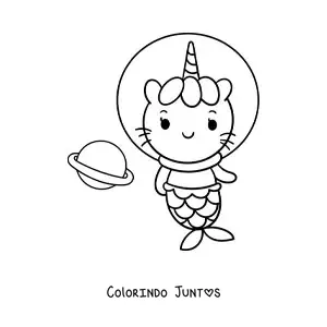 Desenho para colorir de gaticórnio sereia astronauta