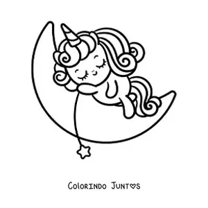 Desenho para colorir de unicórnio fofo animado dormindo na lua