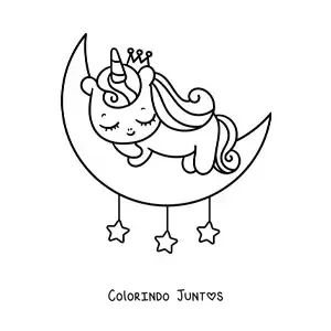 Desenho para colorir de unicórnio kawaii bebê dormindo na lua