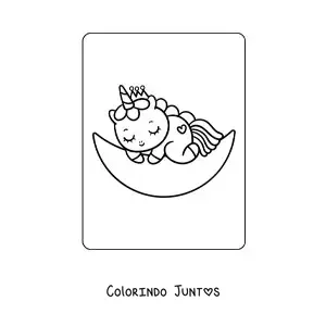 Desenho para colorir de unicórnio kawaii bebê fácil dormindo na lua
