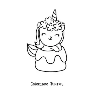 Desenho para colorir de unicórnio kawaii fácil com um doce gigante