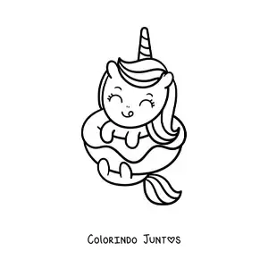 Desenho para colorir de unicórnio bebê dentro de uma rosquinha