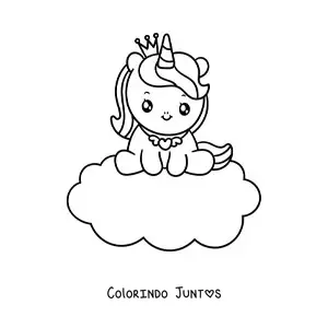 Desenho para colorir de princesa unicórnio em uma nuvem