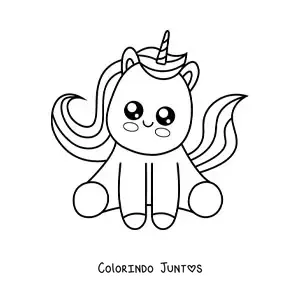 Desenho para colorir de unicórnio kawaii fácil sentado