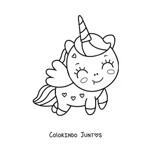 Desenho para colorir de unicórnio kawaii fácil com asas