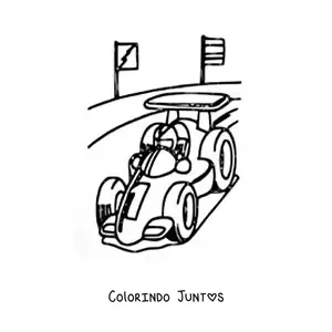 Desenho para colorir de um carro de Fórmula 1 na pista de corrida