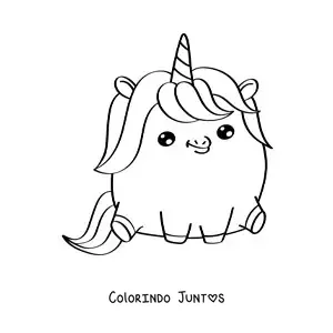 Desenho para colorir de unicórnio kawaii grande e fácil sentado