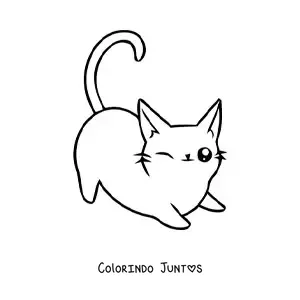 Desenho para colorir de gato kawaii se espreguiçando