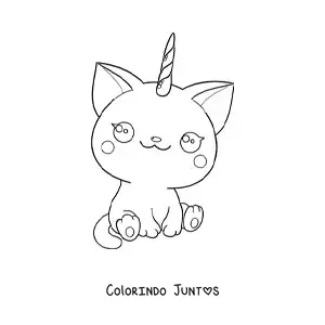 Desenho para colorir de gaticórnio kawaii sentado