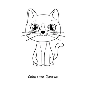 Desenho para colorir de gato kawaii animado sentado