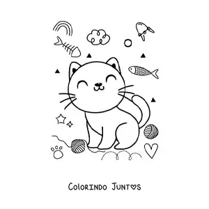 Desenho para colorir de gato kawaii animado feliz