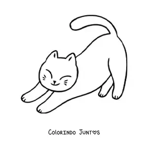 Desenho para colorir de gatinho kawaii se espreguiçando