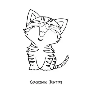 Desenho para colorir de gatinho kawaii listrado bocejando