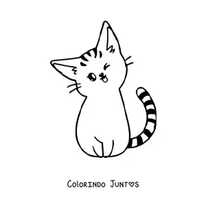 Desenho para colorir de gatinho kawaii listrado sentado