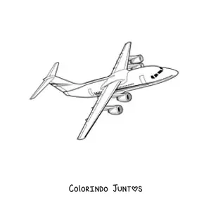 Desenho para colorir de um avião comercial voando de lado