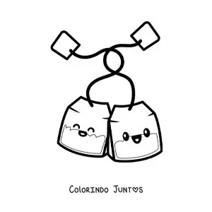 Desenho para colorir de casal de saquinhos de chá kawaii