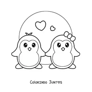Desenho para colorir de casal de pinguins kawaii
