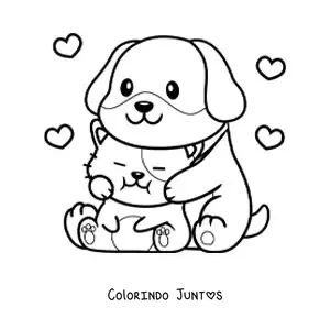 Desenho para colorir de cachorrinho e gatinho apaixonados