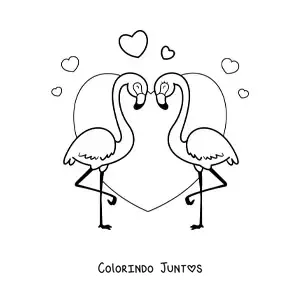 Desenho para colorir de flamingos apaixonados