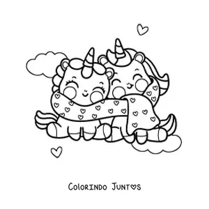 Desenho para colorir de unicórnios kawaii apaixonados