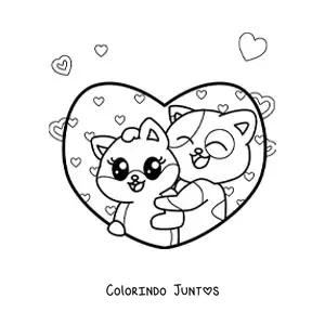 Desenho para colorir de gatos kawaii apaixonados