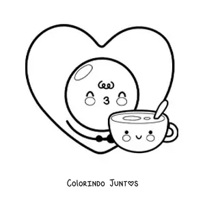 Desenho para colorir de ovo frito e xícara de café apaixonados