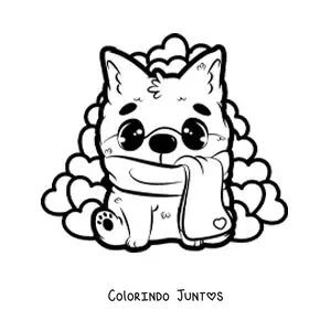 Desenho para colorir de cachorro kawaii sentado com corações