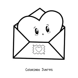 Desenho para colorir de carta de amor kawaii animada