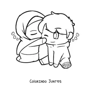 Desenho para colorir de casal de muçulmanos kawaii