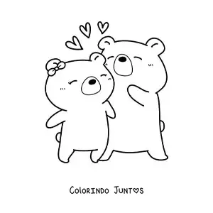 Desenho para colorir de casal de ursos kawaii