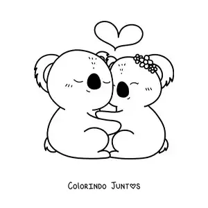 Desenho para colorir de casal de coalas kawaii