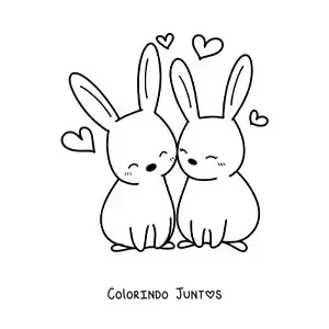 Desenho para colorir de casal de coelhos kawaii