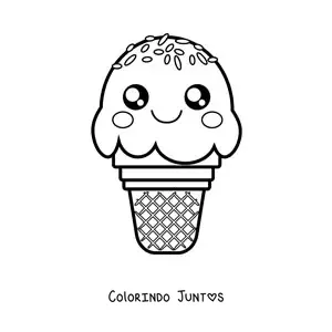 Desenho para colorir de casquinha kawaii com granulado colorido