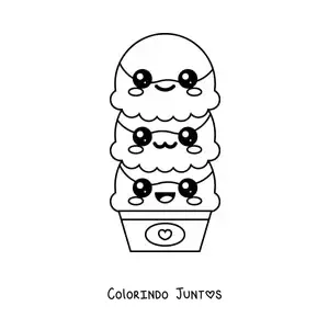 Desenho para colorir de sorvete de 3 bolas kawaii grande